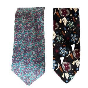 Christian Dior Jeune Homme 2 Silk Ties Paisley Floral Neckties USA Italy Gift